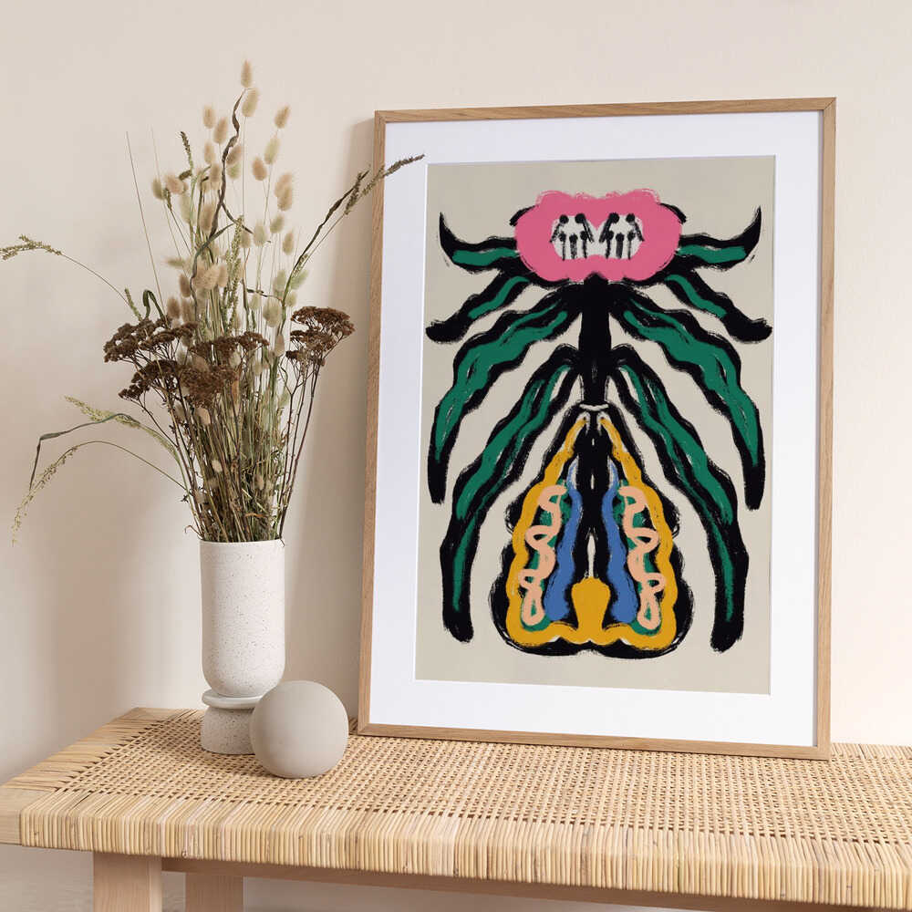 Symmetrical Design with a Pink Flower - Art Print by Little Dean