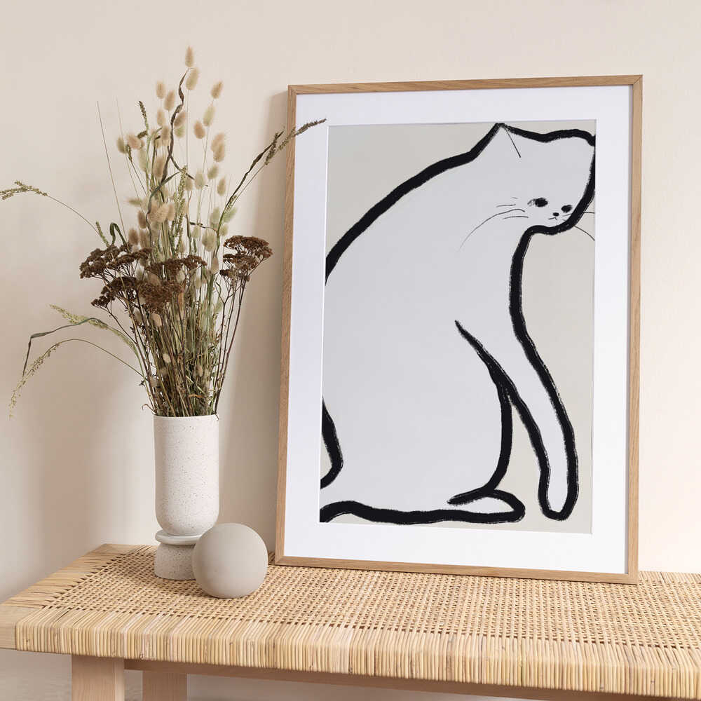 White cat - Art Print by Little Dean
