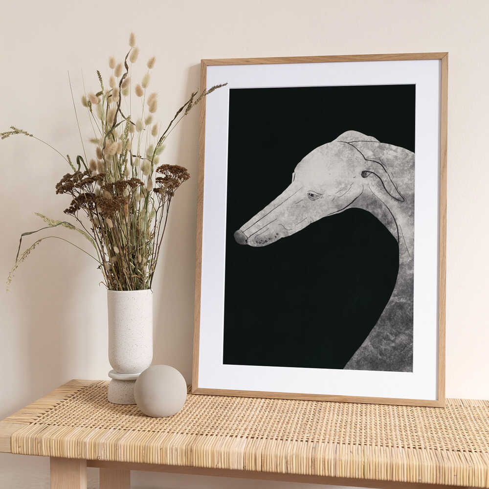 Greyhound black and white 02 - Art Print by Little Dean