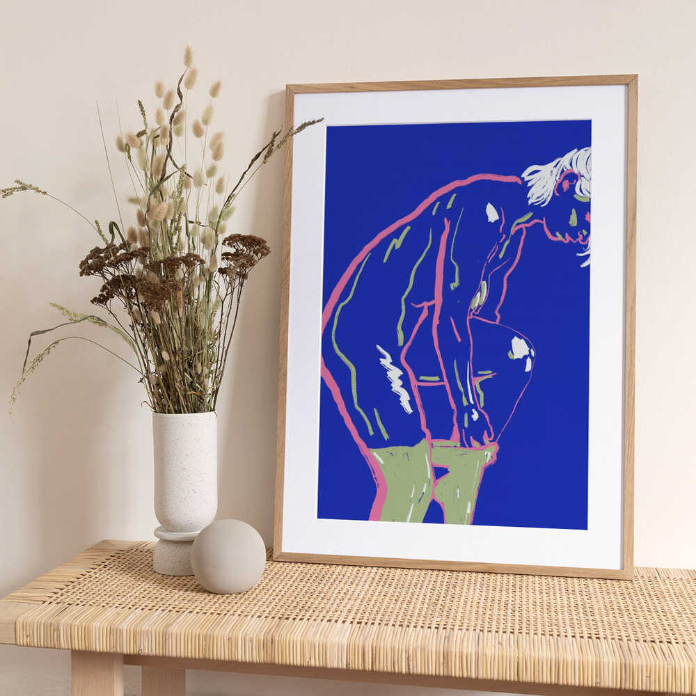 Nude in green leggings - Art Print by Little Dean