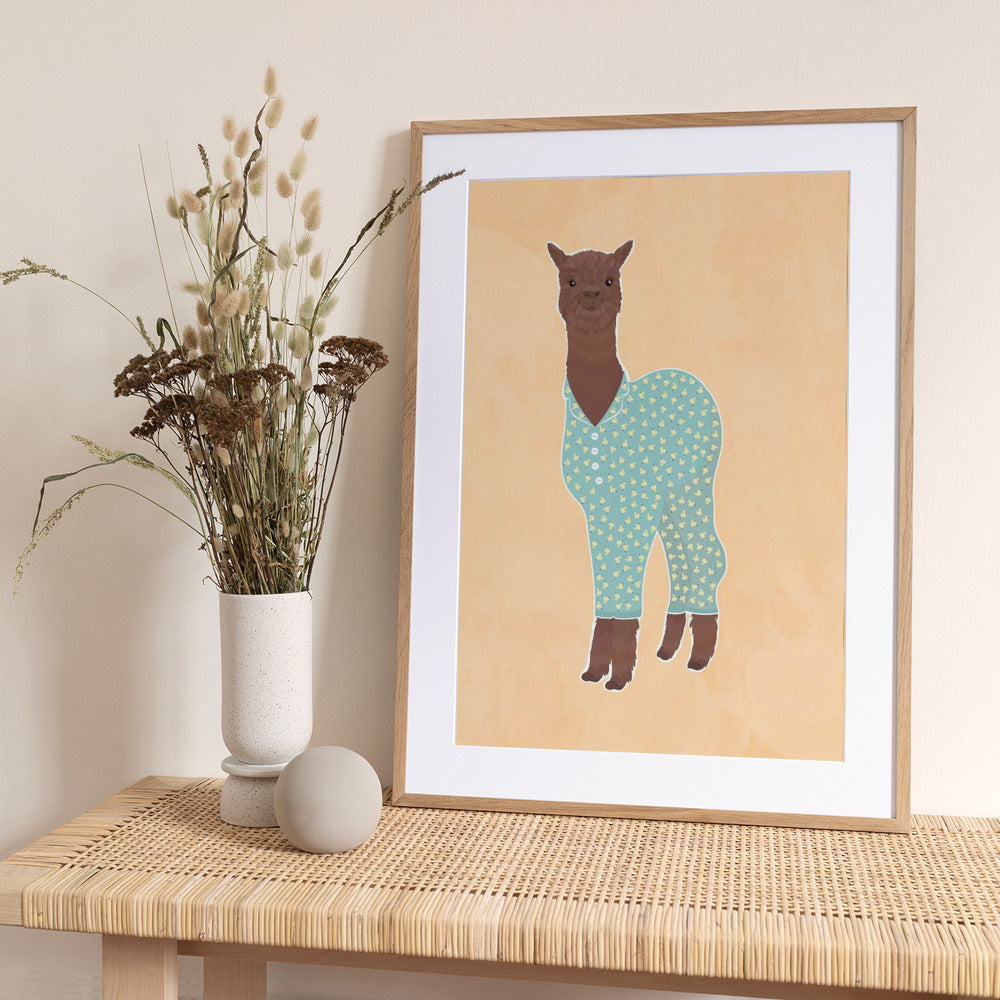 Llama In Pjs Banana Orange - Art Print by Sarah Manovski