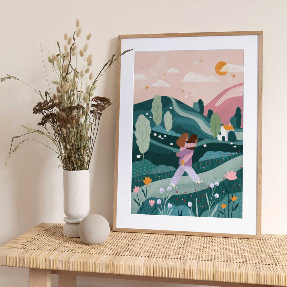 Best Friends Piggyback Ride - Art Print by Bea Müller