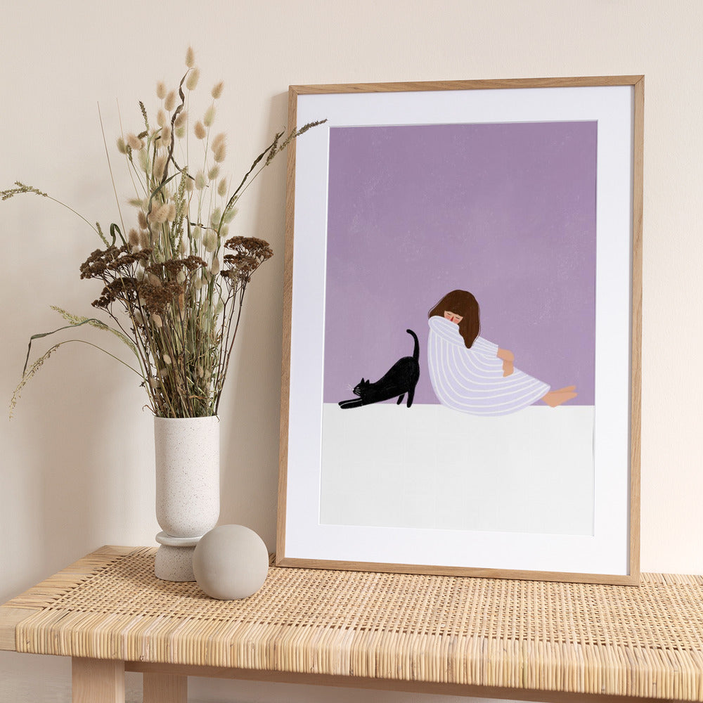 Girl and Cat - Art Print by Bea Müller