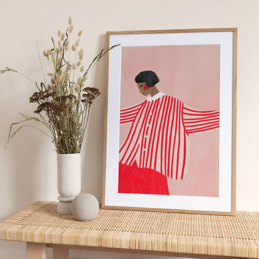 The Woman With the Red Stripes - Art Print by Bea Müller