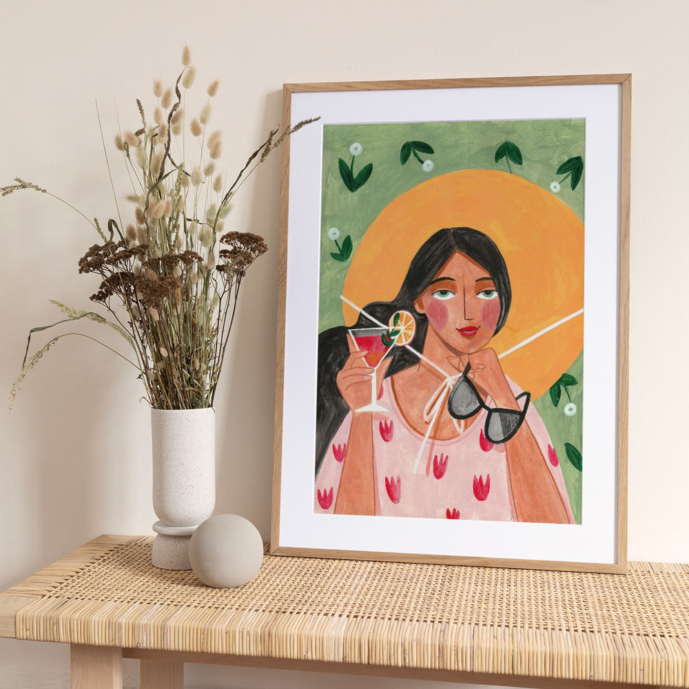Abstract Modern Bohemian Woman with Cocktail - Art Print by Caroline Bonne Müller