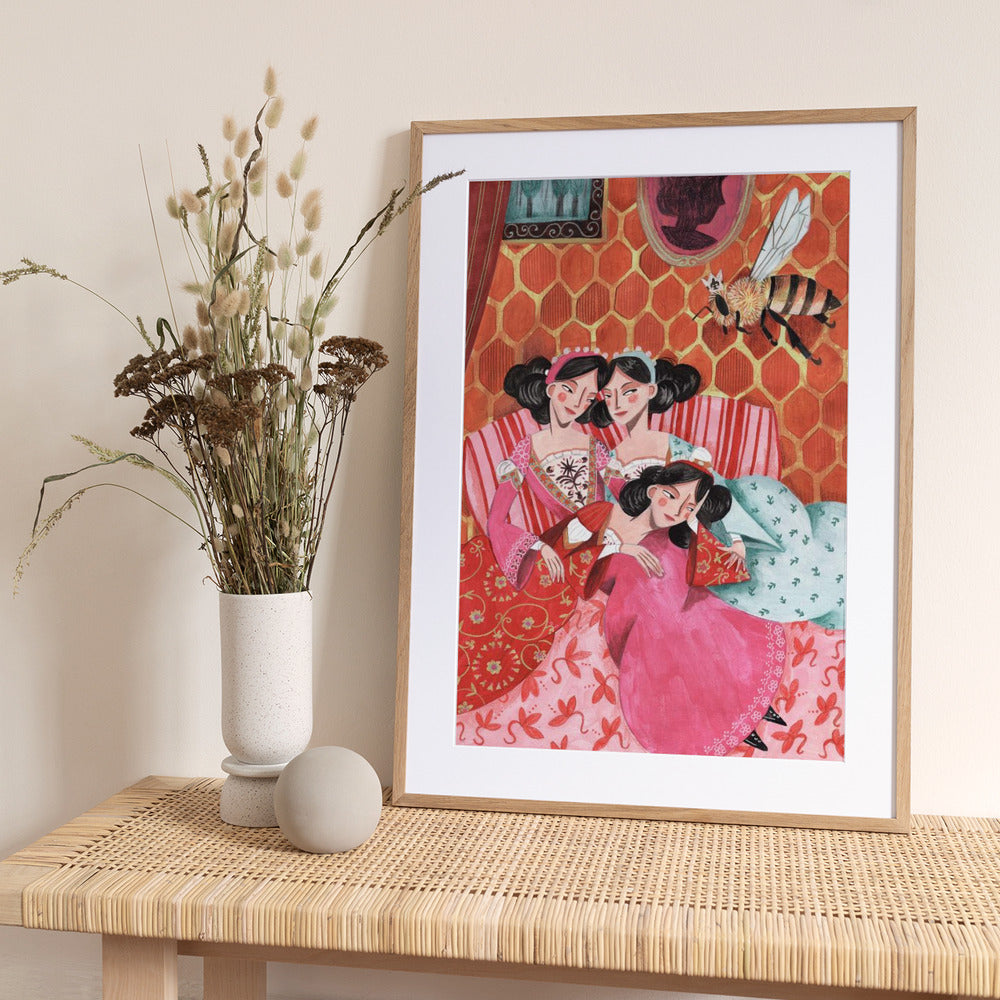 The queen bee and pink princesses - Art Print by Caroline Bonne Müller