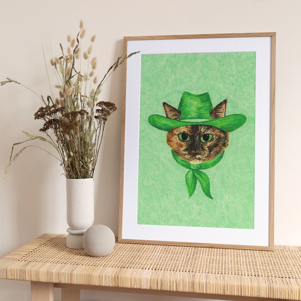 Tilly The Cowgirl Tortie Cat - Art Print by Anyone Can Yeehaw