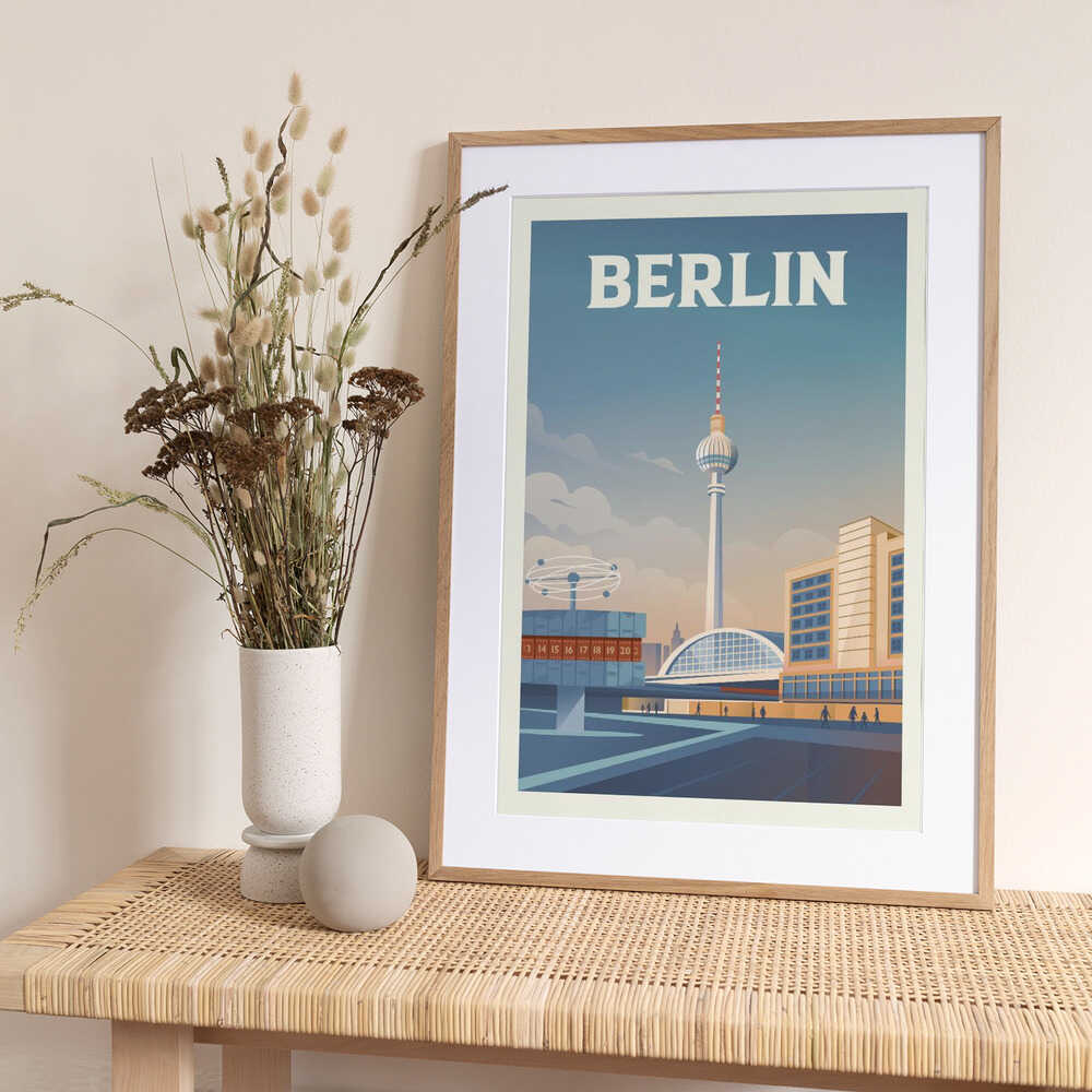 Berlin Cityscape Travel Print - Art Print by Retrodrome Travel Poster