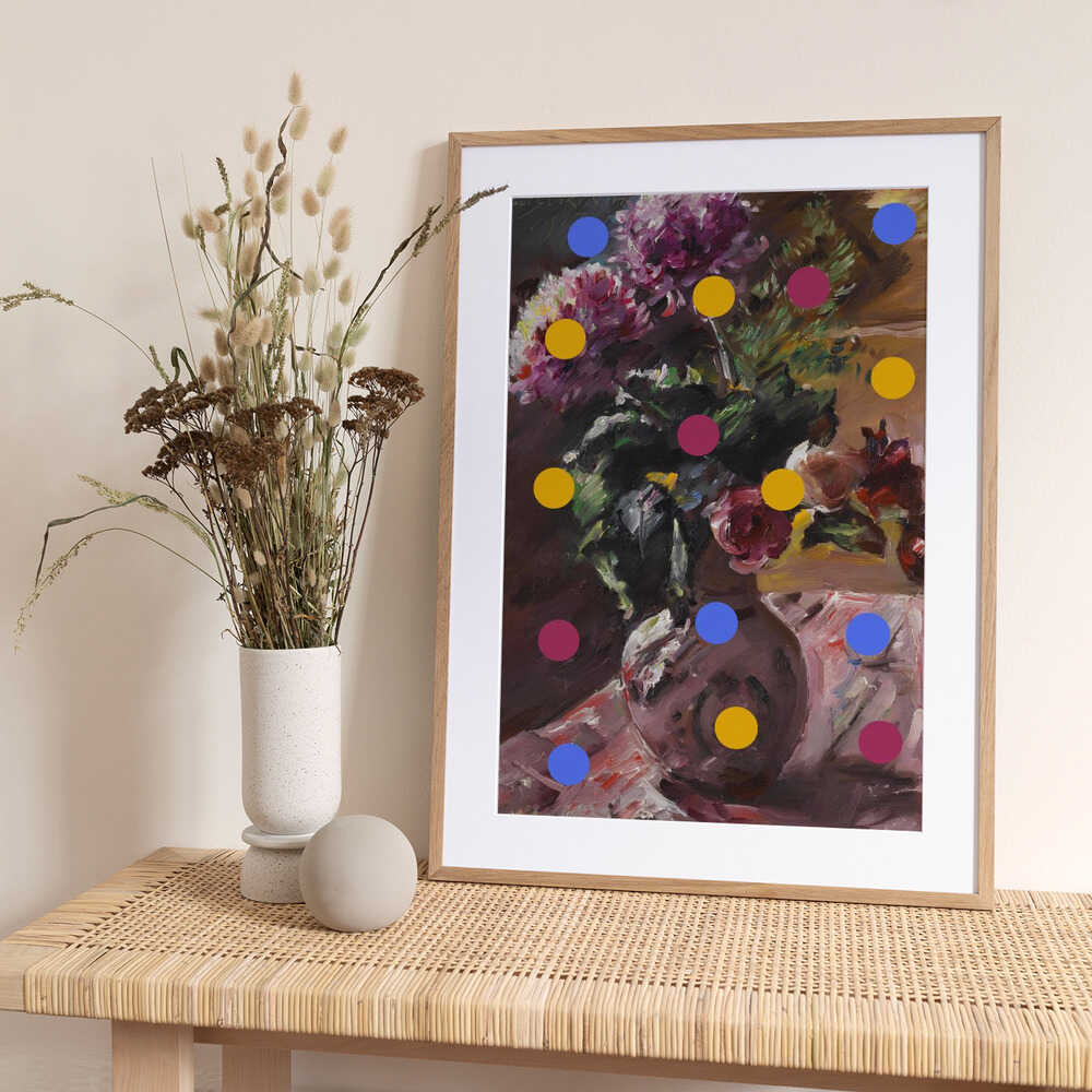 Classic Vase of Flowers And Dots - Art Print by The Art Concept