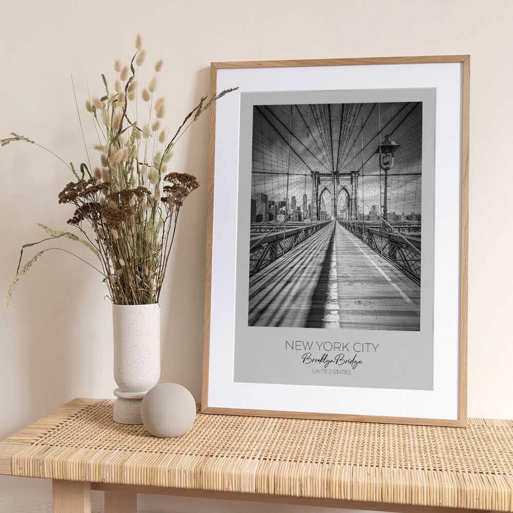 In focus: NEW YORK CITY Brooklyn Bridge - Art Print by Melanie Viola Travel Poster