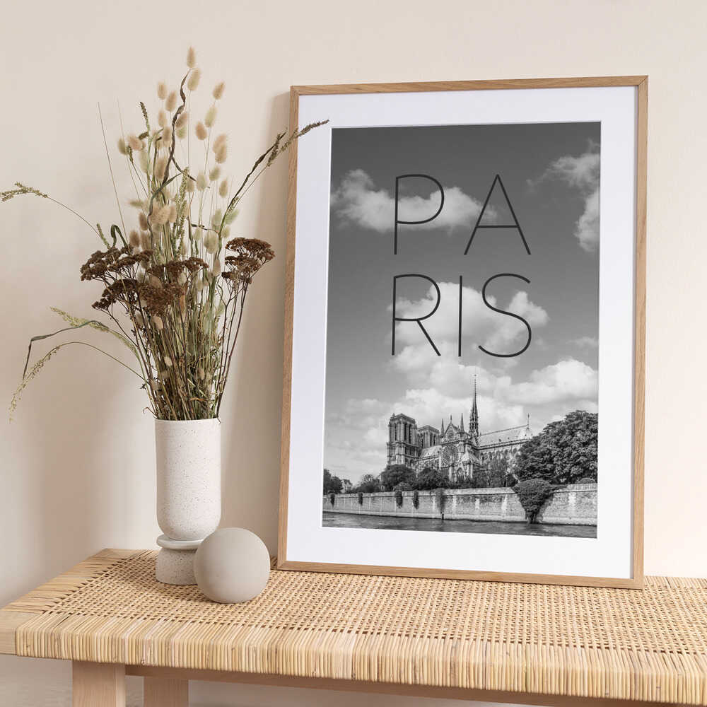 PARIS Cathedral Notre-Dame | Text &amp; Skyline - Art Print by Melanie Viola Travel Poster