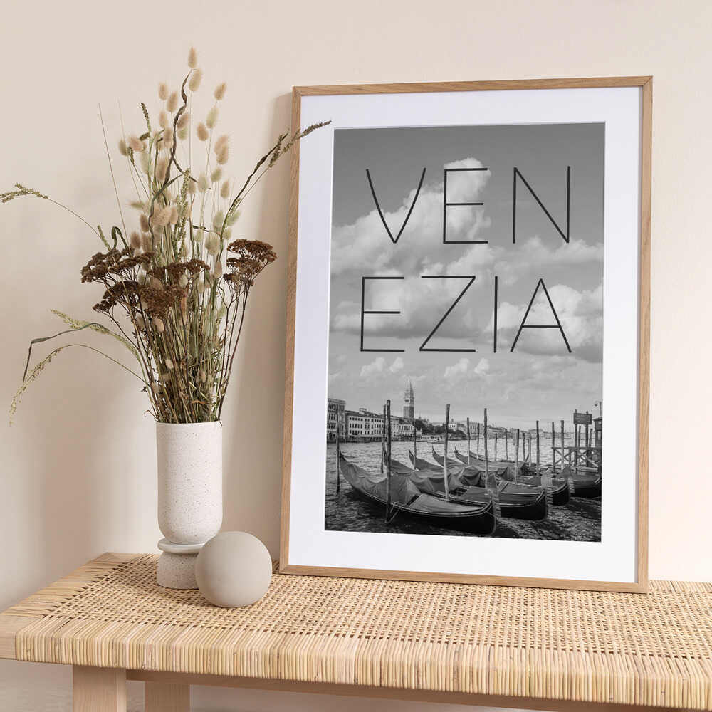 VENICE Grand Canal and St Mark's Campanile | Text &amp; Skyline - Art Print by Melanie Viola Travel Poster