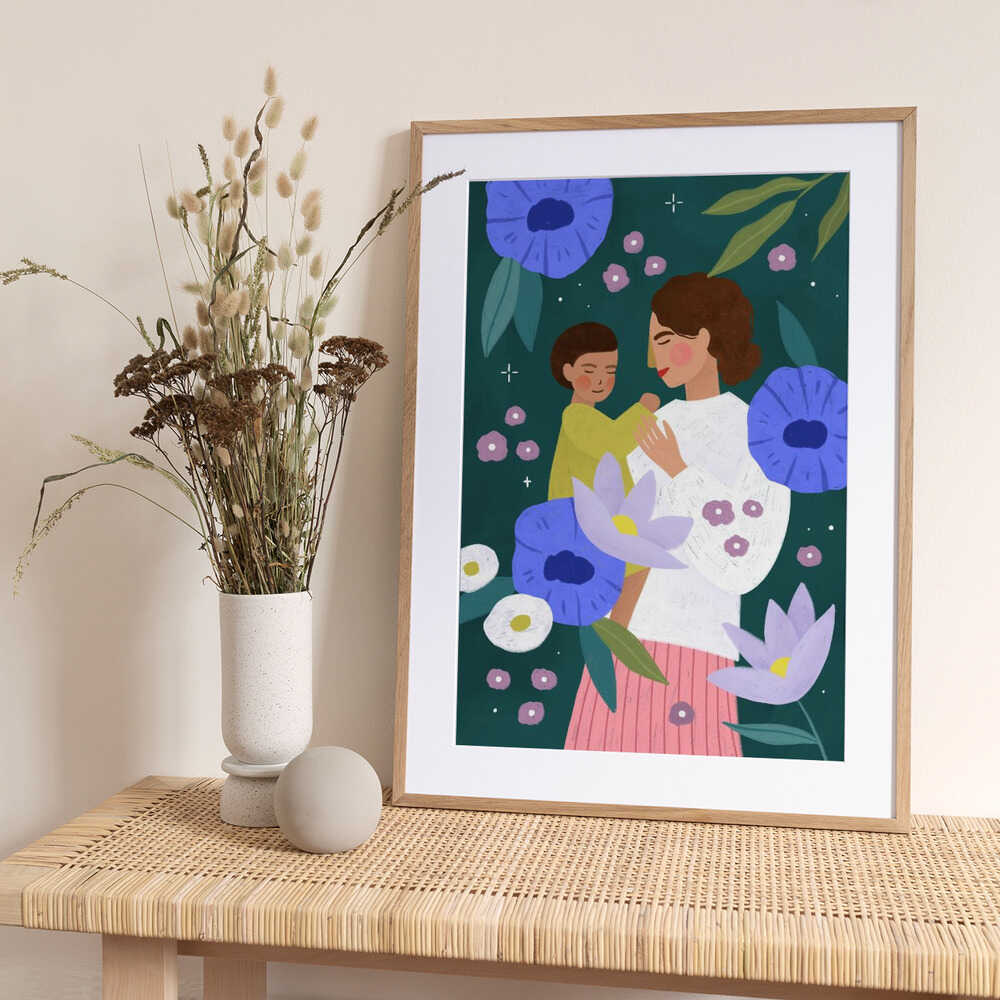 Mother Child Floral Embrace - Art Print by Bea Müller