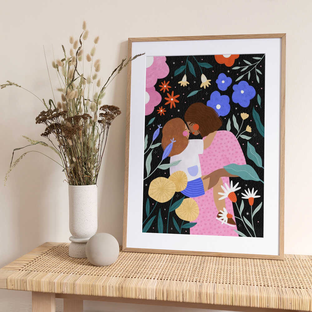 Joyful Mother's Embrace - Art Print by Bea Müller