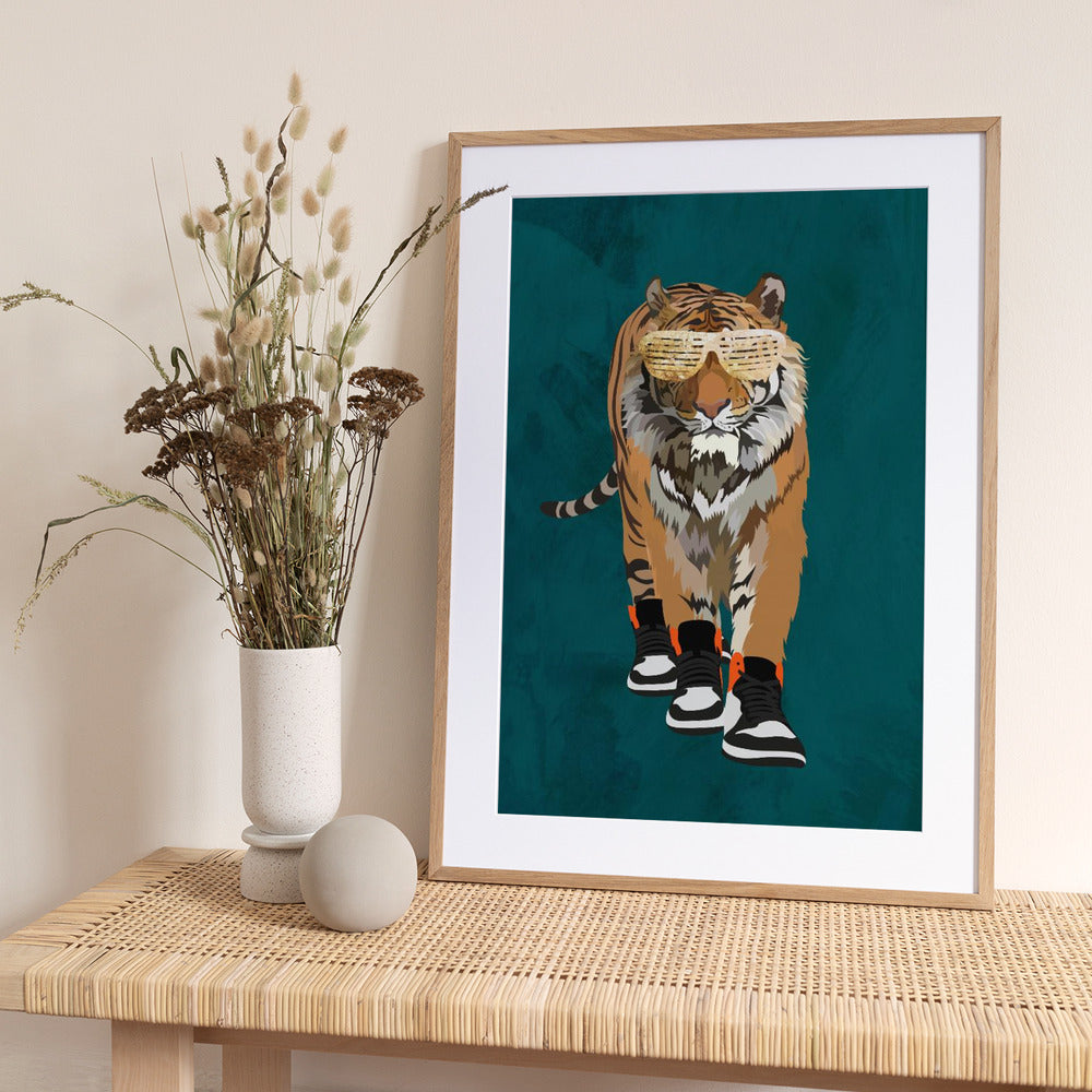 Tiger prowling in high top sneakers - Art Print by Sarah Manovski
