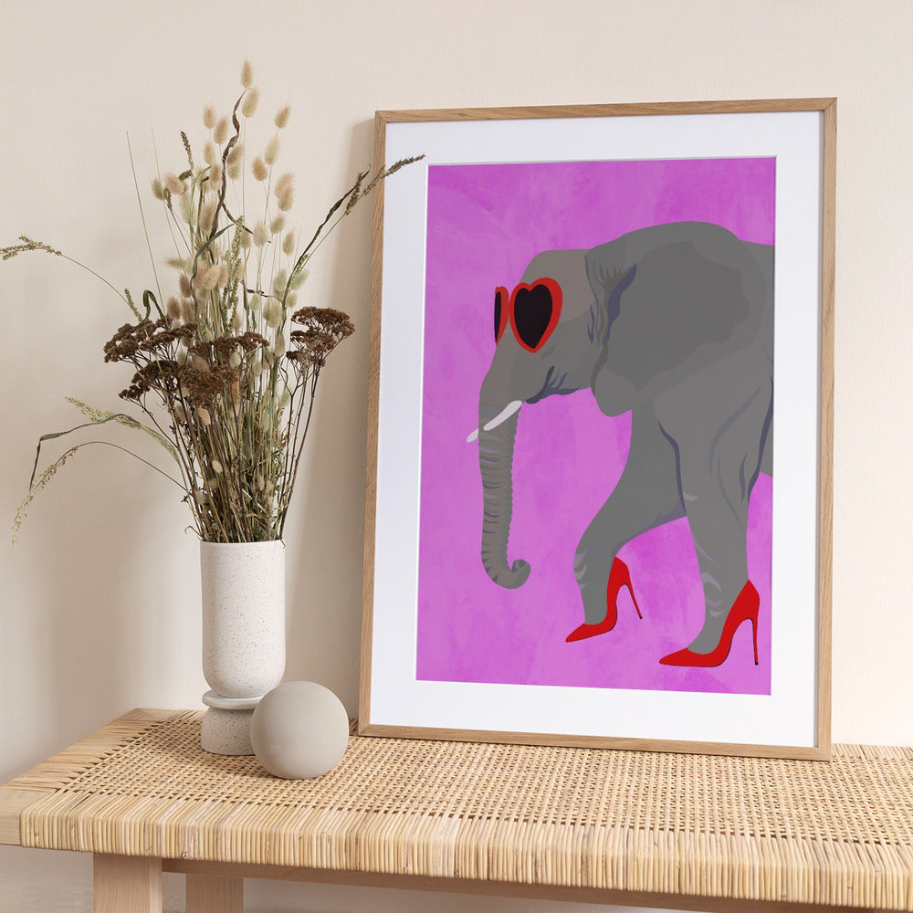 Flamingo profile in heels and heart glasses - Art Print by Sarah Manovski