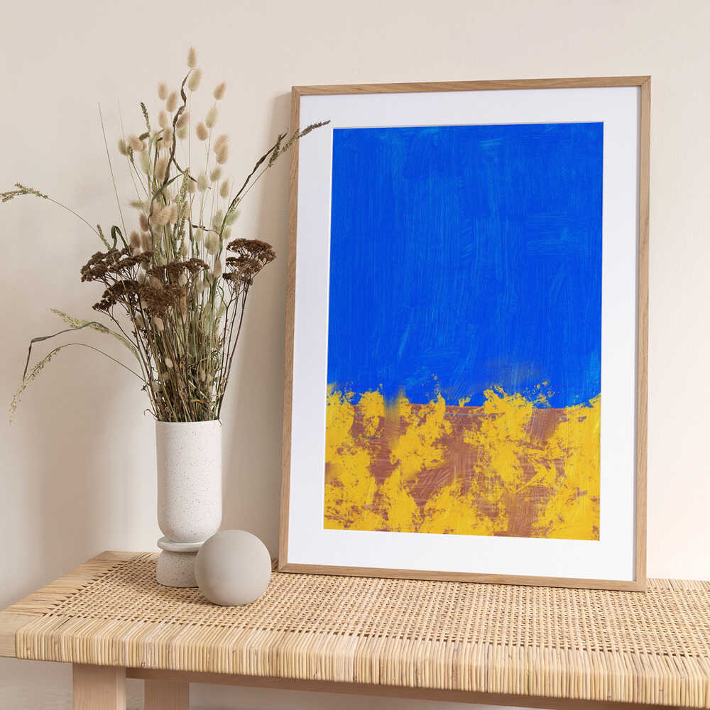 Blue And Yellow Brushstrokes - Art Print by Little Dean