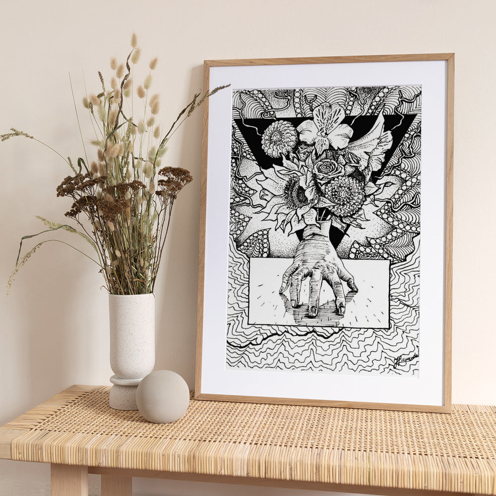 Flowery Thing. Abstract Drawing of a Flowery Bouquet in Hand. - Art Print by Johan Liewendahl