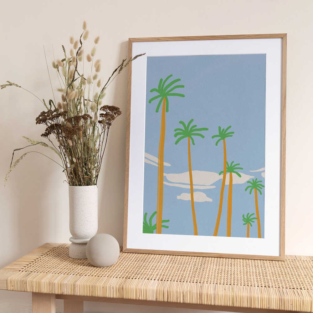 Palm Trees Against A Clear Blue sky - Art Print by Little Dean
