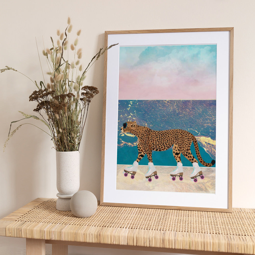 Cheetah Rollerskating on the beach - Art Print by Sarah Manovski