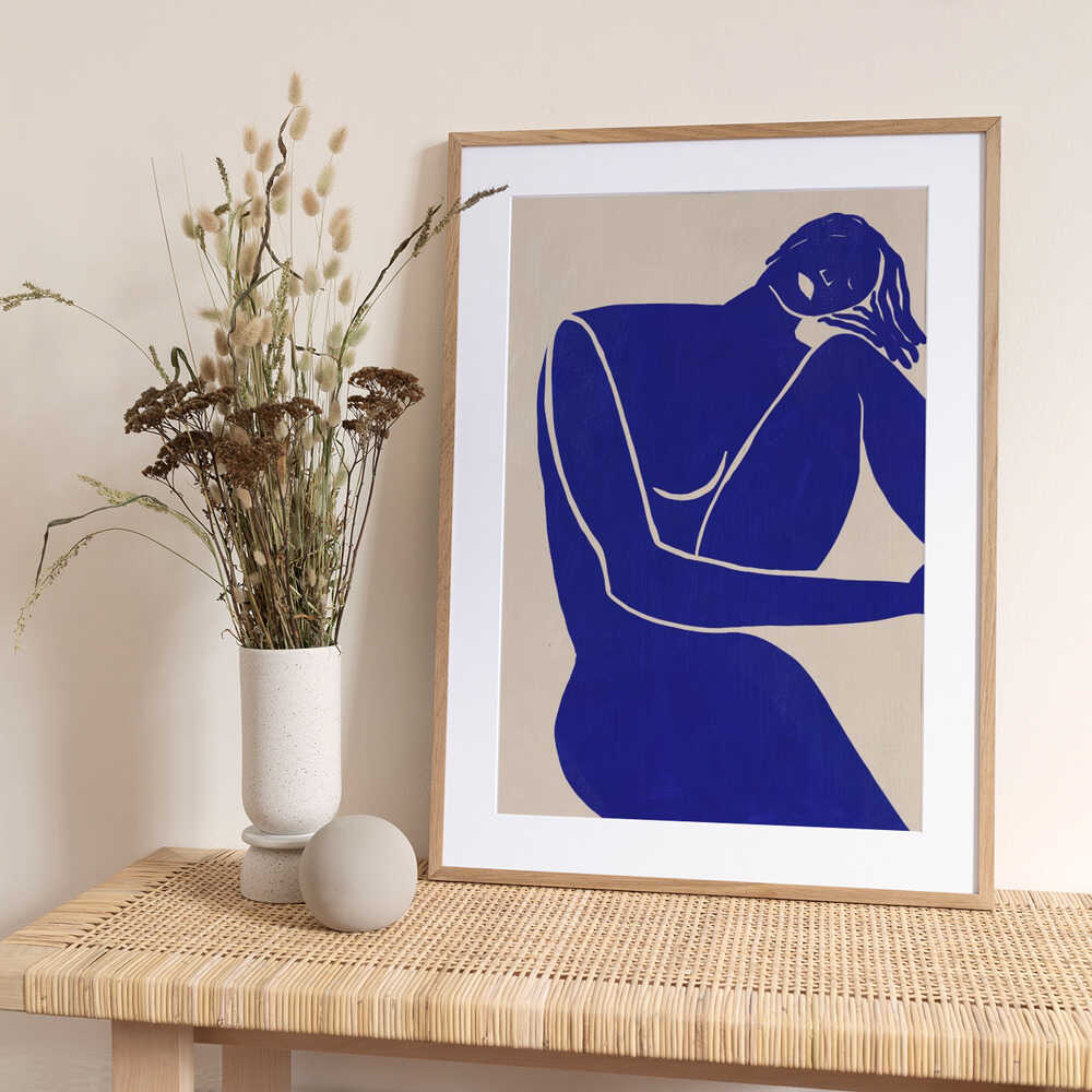 Minimalist Blue Silhouette Figure - Art Print by Little Dean