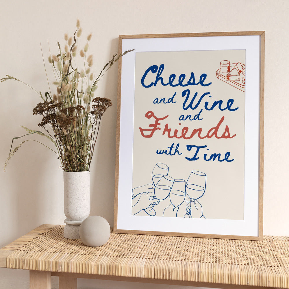 Cheese and wine..., Text + Illustration - Art Print by Ohkimiko