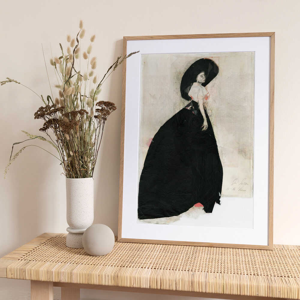 Elegant Woman Black Hat - Art Print by Ute Rathmann