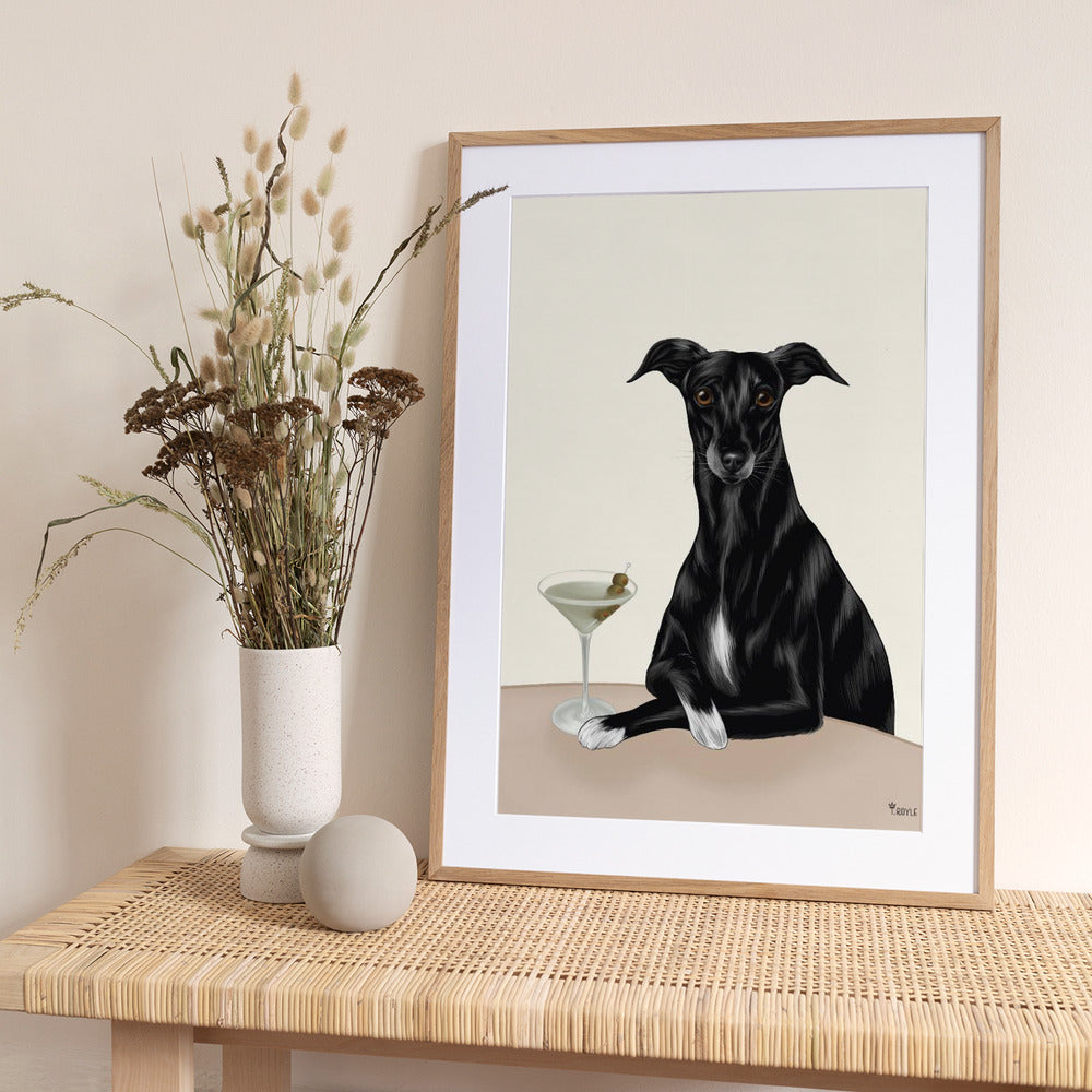 Classy Greyhound with Martini - Art Print by Tara Royle