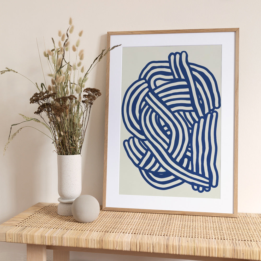 Line art organic shape in blue - Art Print by Little Dean