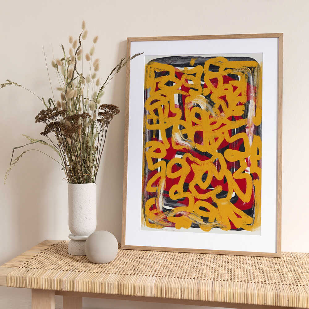 Yellow dotted line art abstract - Art Print by Little Dean