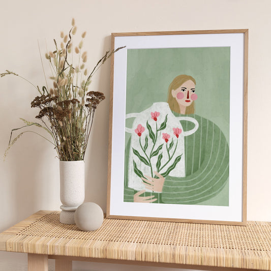 The Woman With Pink Vase - Art Print by Bea Müller