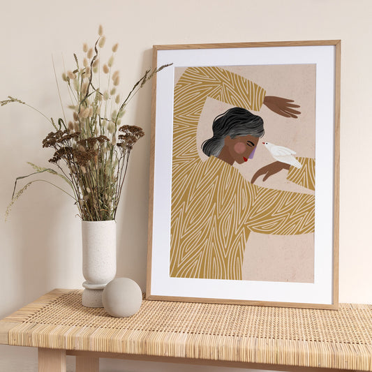 The Woman With a Bird - Art Print by Bea Müller