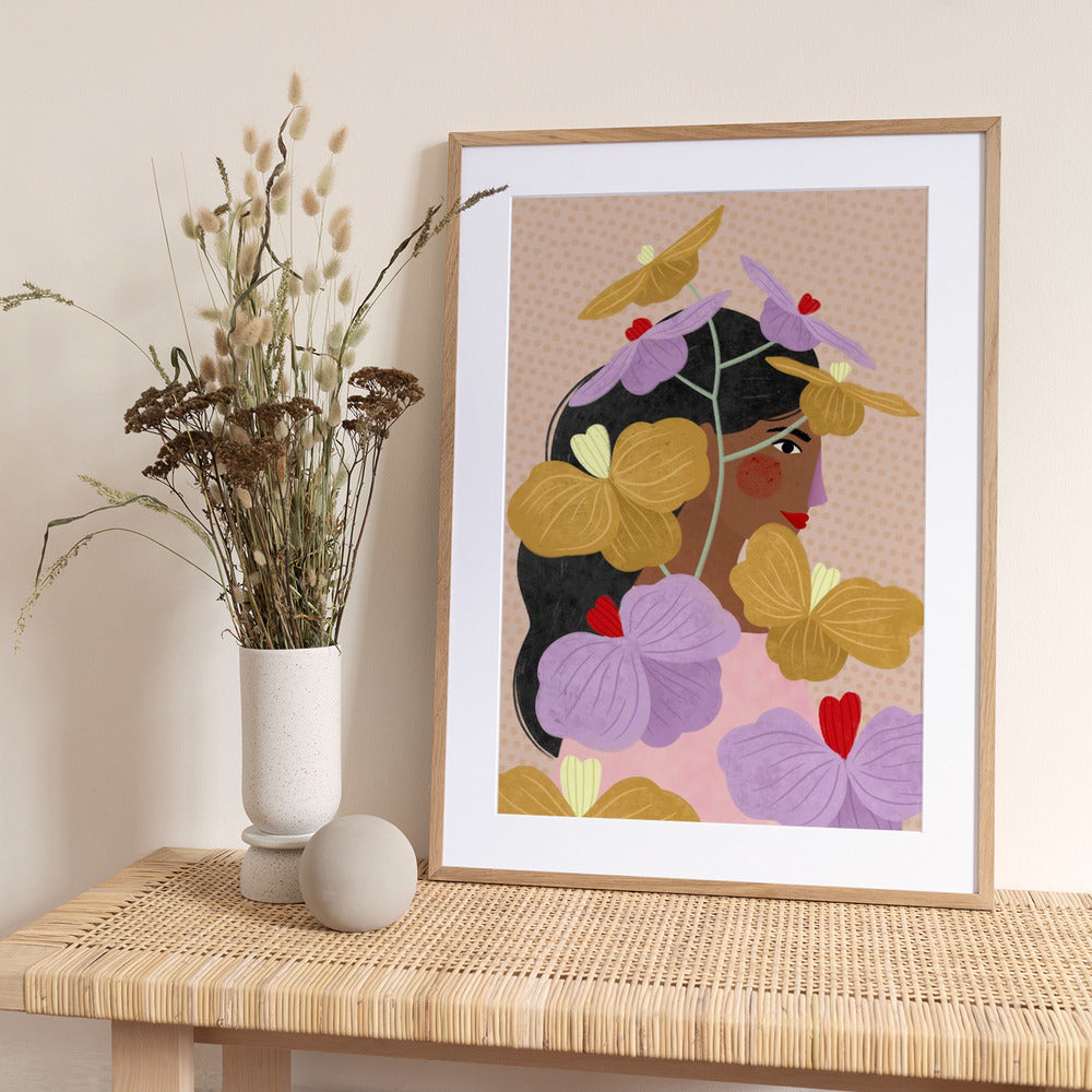 Hidden Behind Yellow Purple Flowers - Art Print by Bea Müller