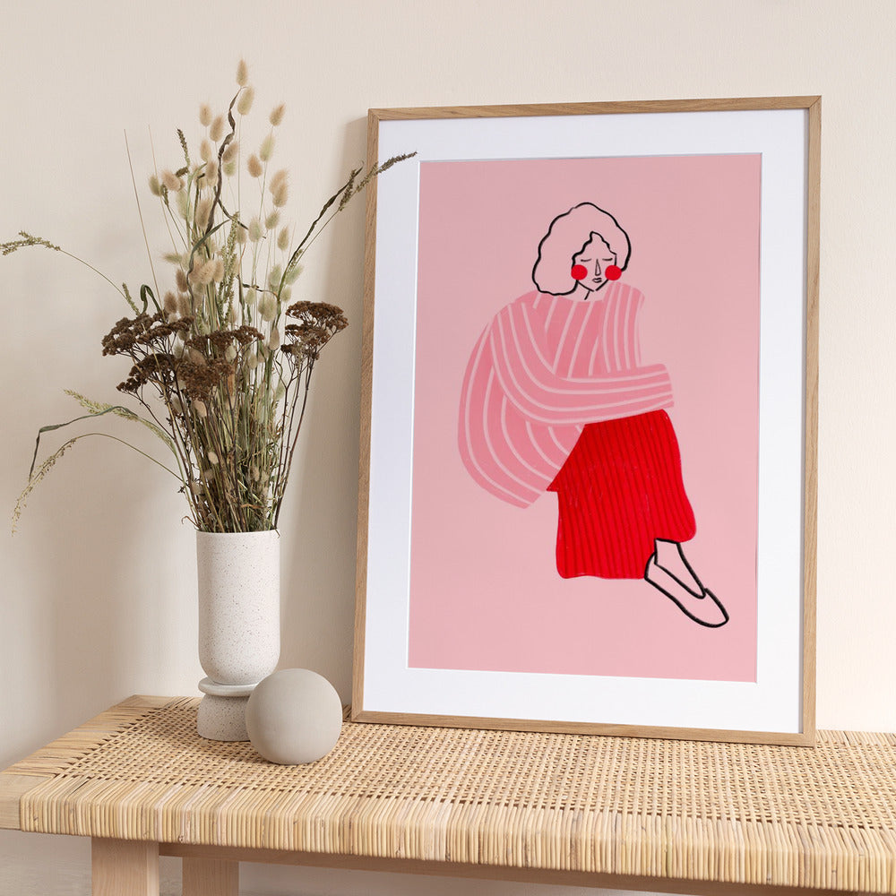Pink and Red Line Lady - Art Print by Bea Müller