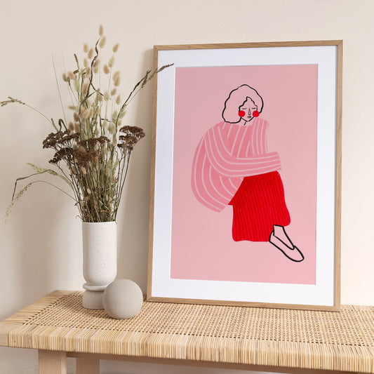 Pink and Red Line Lady - Art Print by Bea Müller