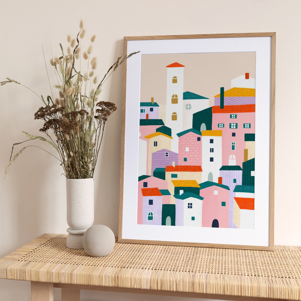 Colorful Village Scene - Art Print by Bea Müller