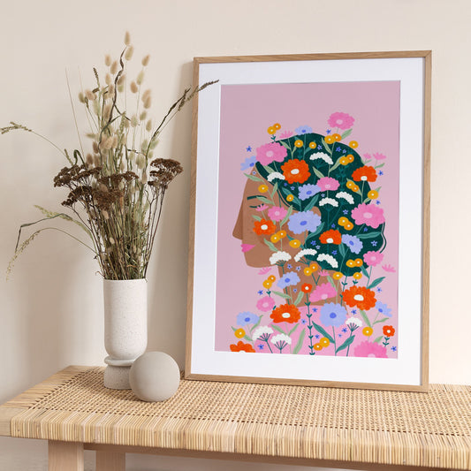 Colourful Flower Lady - Art Print by Bea Müller