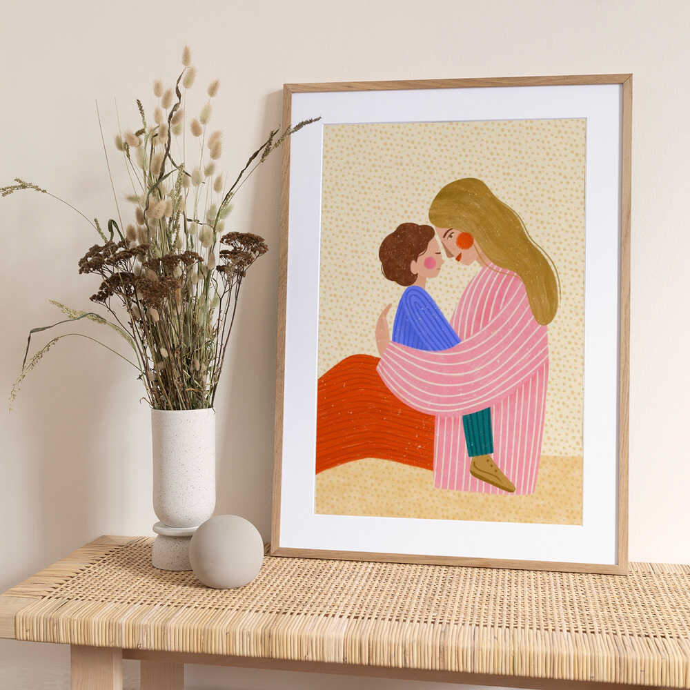 Loving Mother Child Embrace - Art Print by Bea Müller