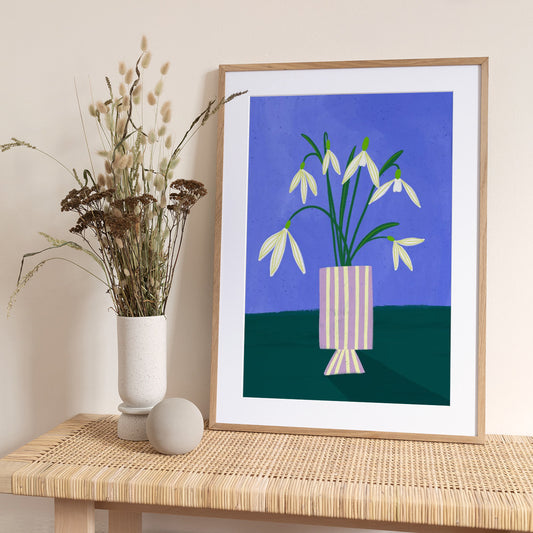 Snowdrops in Stripes - Art Print by Bea Müller