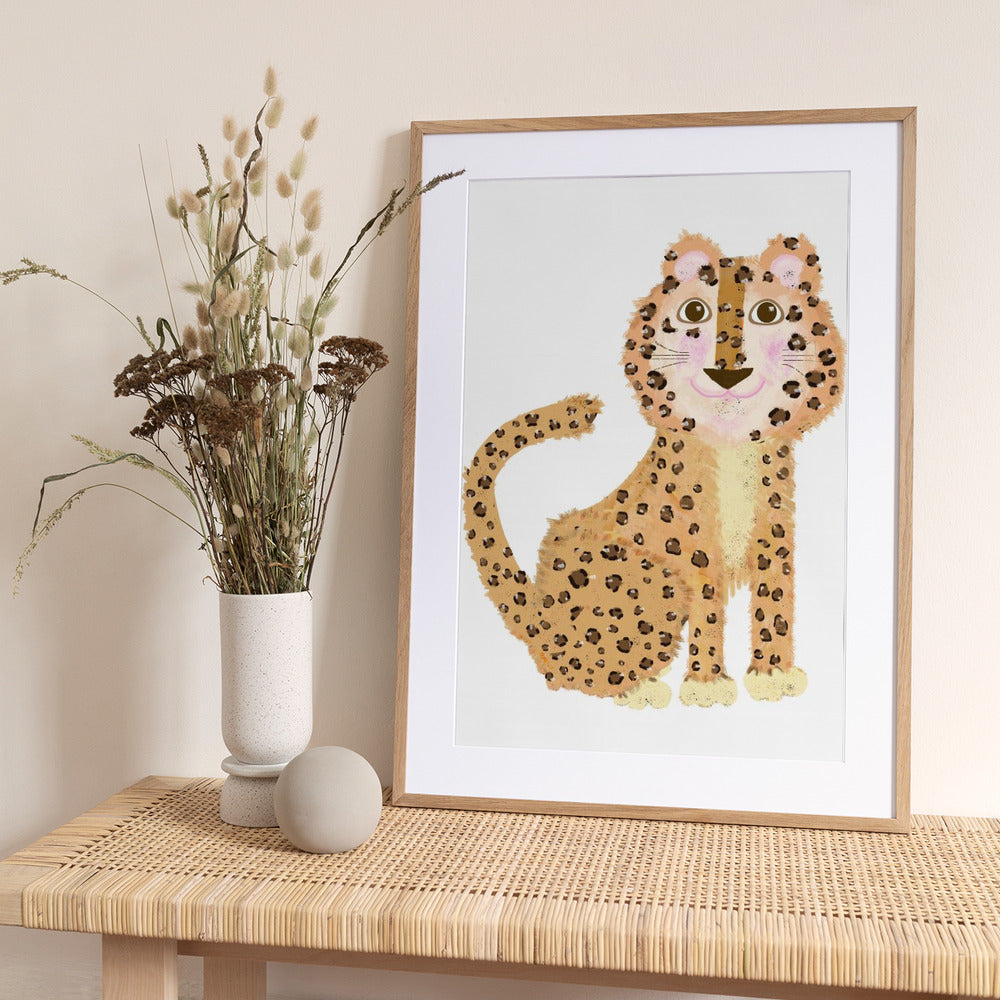 Cute Sitting Leopard - Art Print by Lynnda Rakos