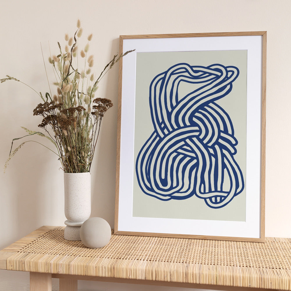 Line art organic shape in blue 02 - Art Print by Little Dean