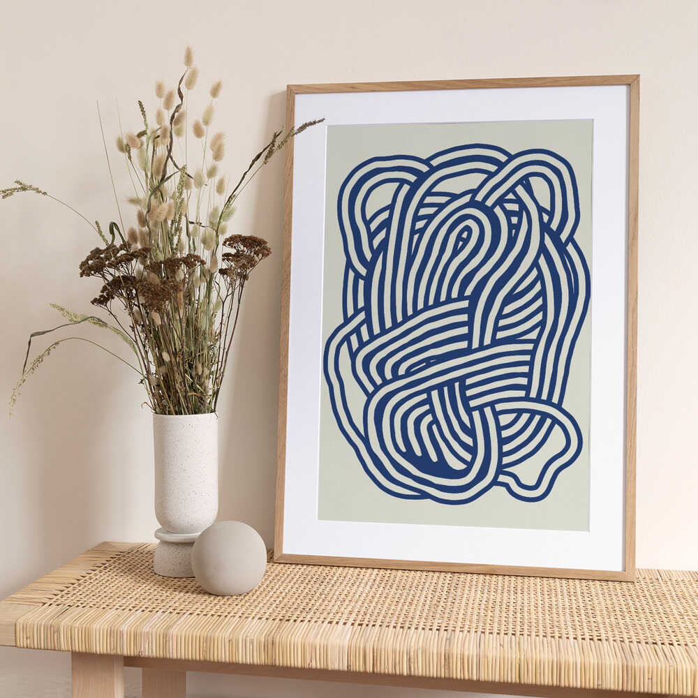 Line art organic shape in blue 03 - Art Print by Little Dean