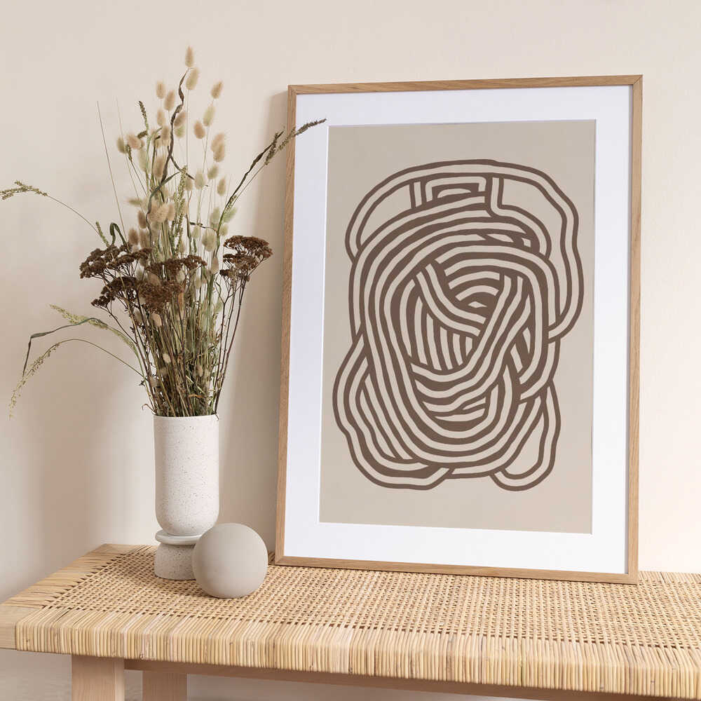 Line art organic shape in beige - Art Print by Little Dean