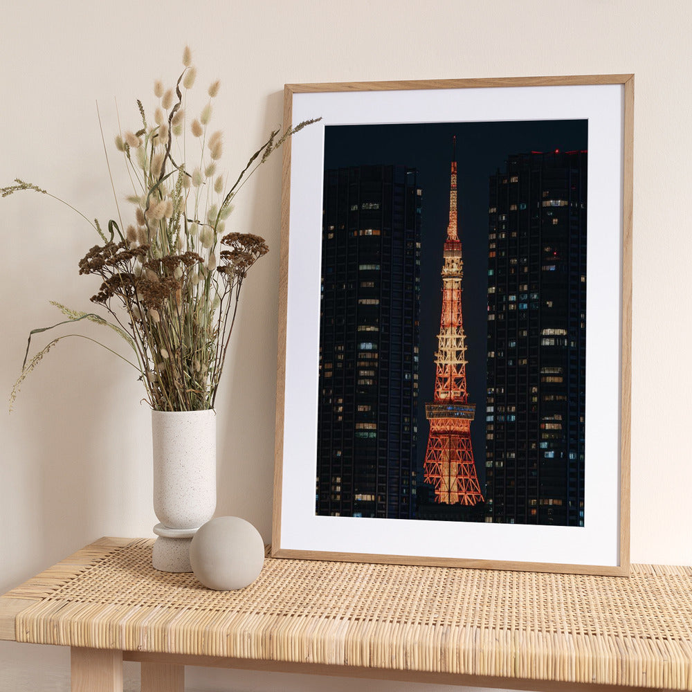 Tokyo Tower: A Beacon in the Night - Art Print by Shunya Takabayashi