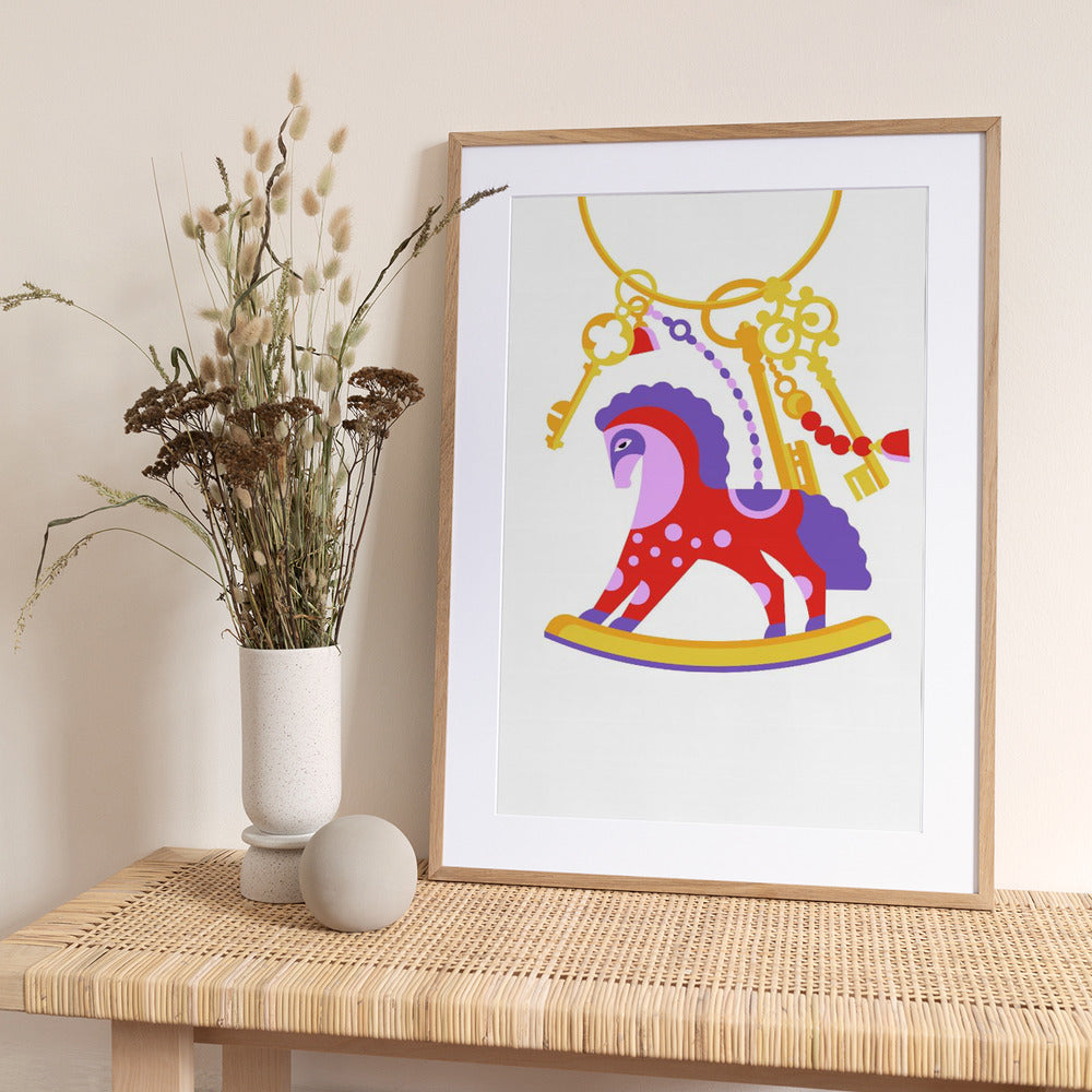 Horsy Toy Playful Simple Deco Illustration For Kids - Art Print by Tetiana Kava Illustration