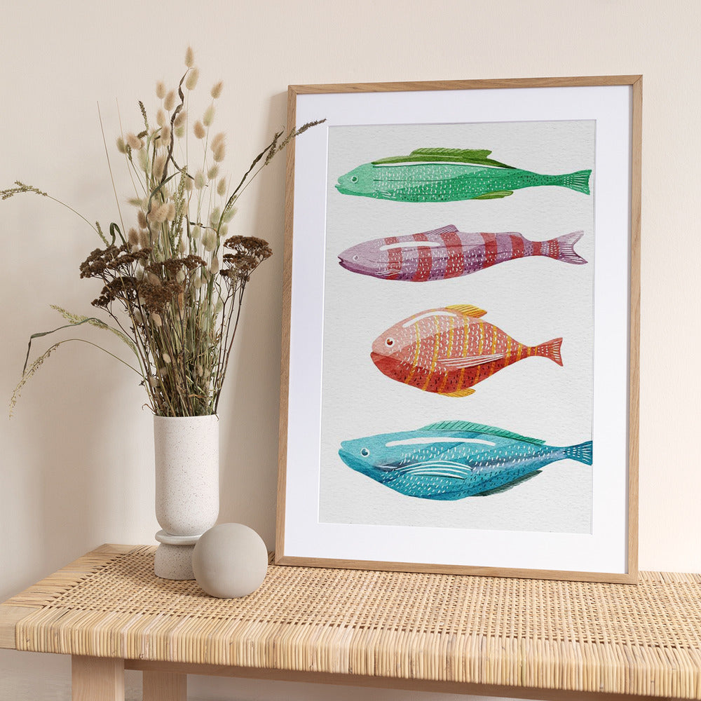 Four Colorful Fish - Art Print by Katie O'Shea