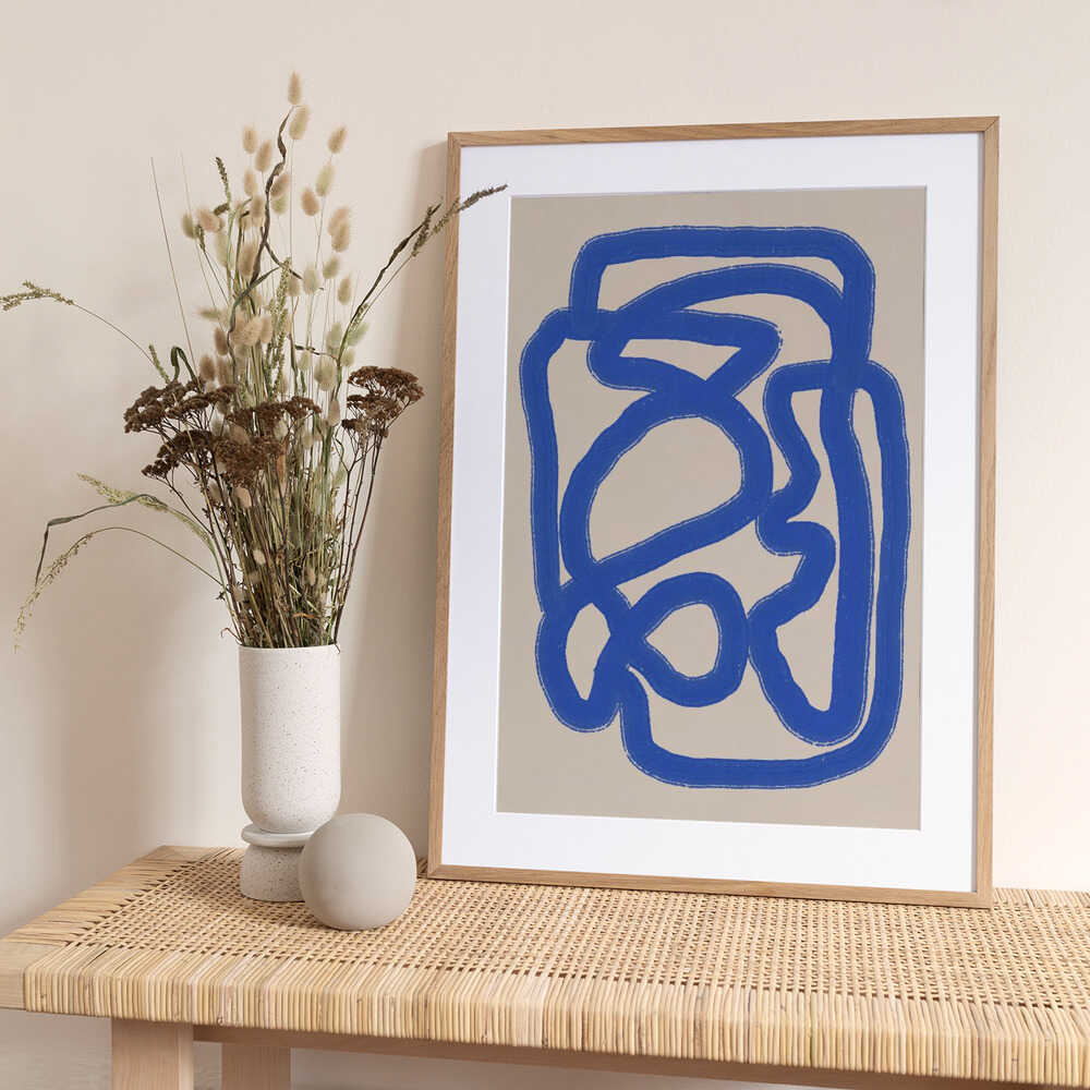 Line art in cobalt blue 04 - Art Print by Little Dean