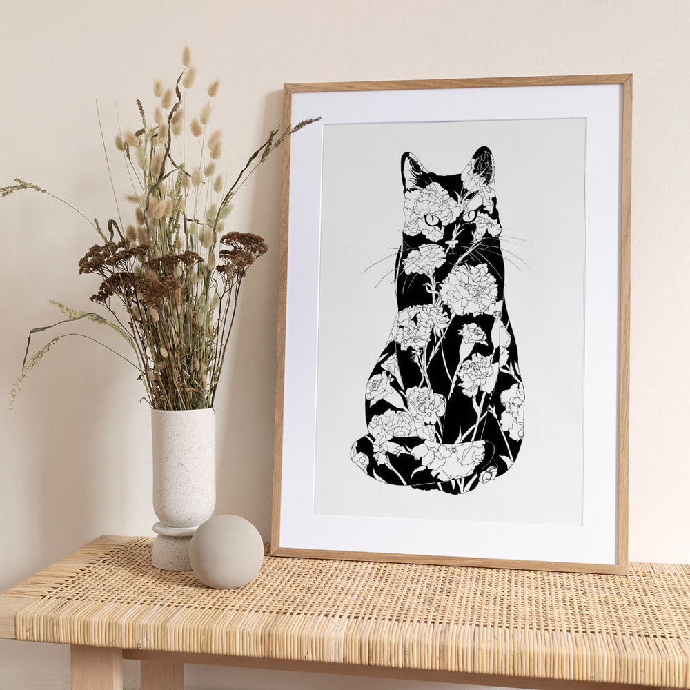 Carnation Cat Original - Art Print by EC Mazur