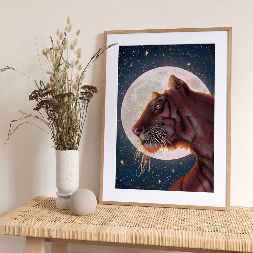 Moon and Tiger Colour Large - Art Print by EC Mazur
