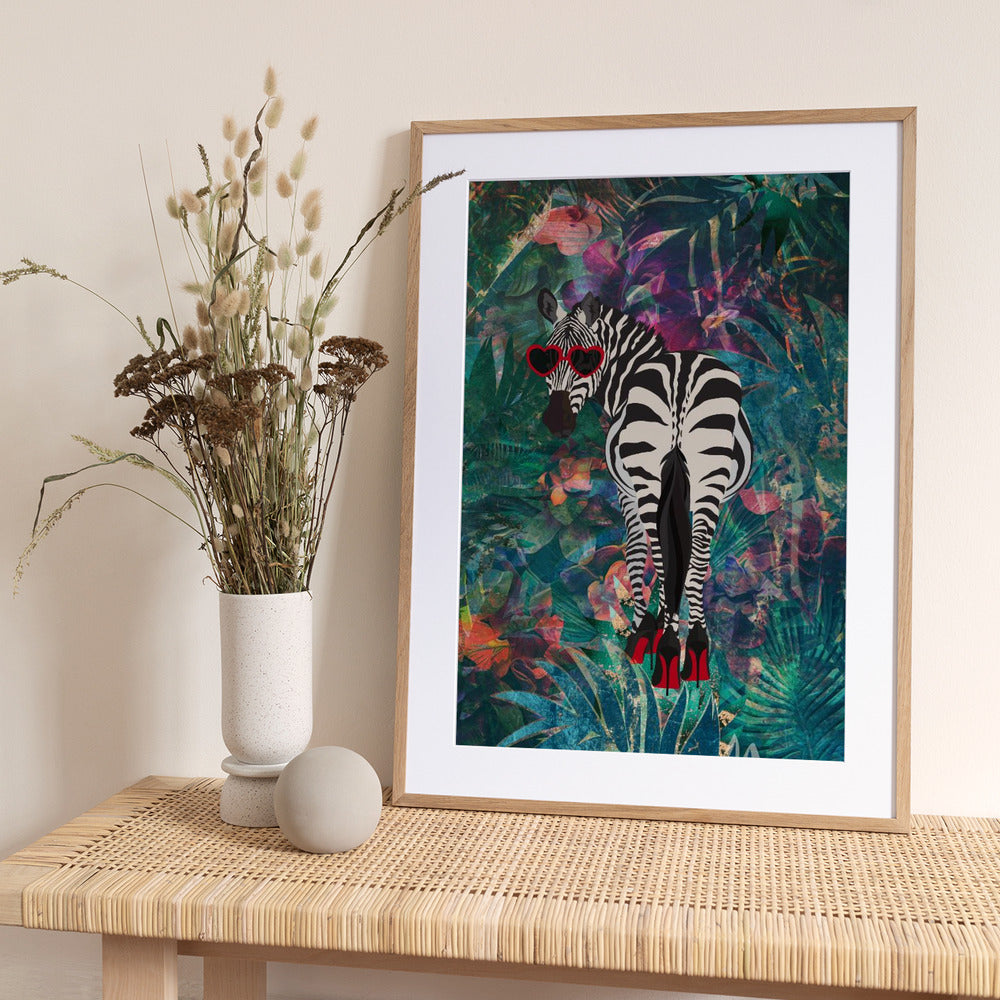 Tropical Floral Jungle - zebra in heels 2 - Art Print by Sarah Manovski